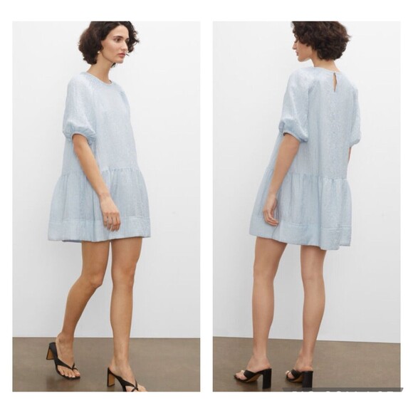 Club Monaco Dress Womans Sz Large Babydoll Coquette Sky Blue Girlie - Picture 1 of 9